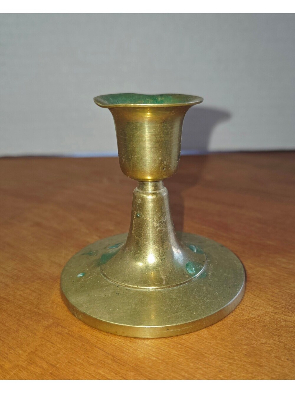 Small vintage solid brass chamber stick candle holder